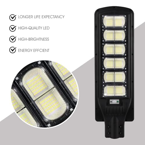 Image of GIGAWATTS 480 LED 180W Solar Street Light with Remote Control High Power 25Ah Battery Inbuilt 23W Solar Panel IP65 Water Resistant Outdoor Lamp for Wall Pathway Garden and Patio (1Pc, Cool White)