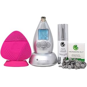 Microderm GLO Advanced Skincare Bundle Includes Diamond Microdermabrasion System, 10mm Filters 100 pack, Peptide Complex Serum, Sonic Facial Cleansing Brush. Perfect Anti Aging Treatment Kit (Silver)