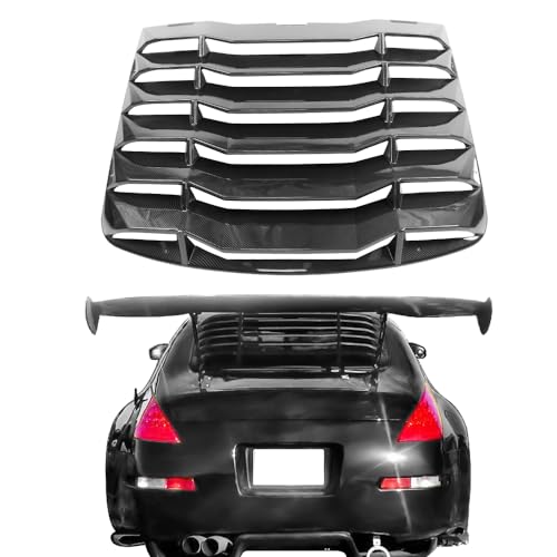 MODILOVER Rear Window Louver, Compatible with 2003-2008 Nissan 350Z, ABS Plastic Black Carbon Fiber Print IKON Style Back Window Windshield Sun Shade Cover Vent