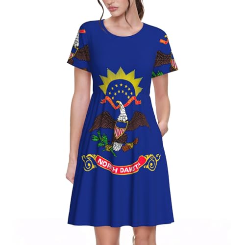 Robe de plage femme manches courtes col rond motif Dakota du Nord