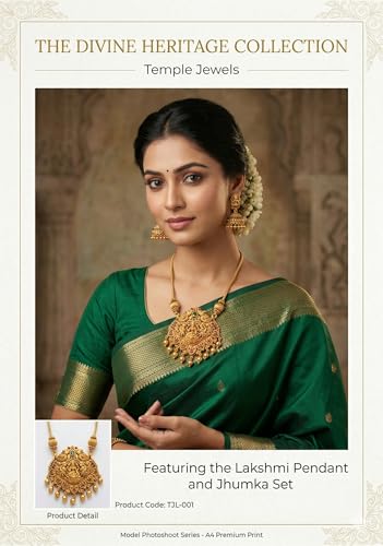Image of Traditional Gold-Plated Lakshmi Temple Pendant Necklace Set for Women | Antique South Indian Jewelry with Jhumka Earrings | Ethnic Bridal, Wedding & Festive Jewelry Set