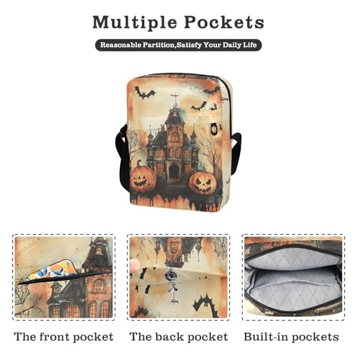 KLL Halloween Pumpkin Black Orange Spooky Haunted House small messenger bag for women Vegan Leather shoulder bags Shopping Shoulder Handbag2