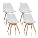 hjh Office 661009 Scandi Lot de 4 Salle à Manger en Plastique Blanc Massif avec Pieds en Bois de hêtre et chaises rembourrées, Design rétro, Taille Unique