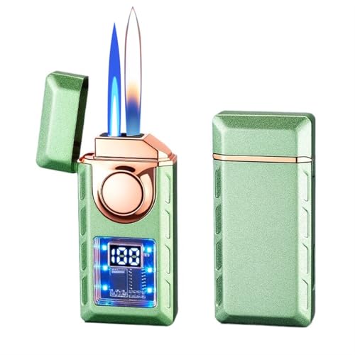 Encendedor portátil metálico con llama doble y recargable miniatura 1