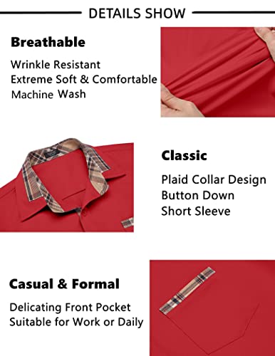 Chemise décontractée à manches courtes COOFANDY rouge 3XL