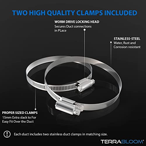 Terrabloom Flexible 4 Inch Ducting - Black 8 Feet Flex Aluminum Duct With 2 Clamps – 4 Layer Hvac Ventilation Air Hose - Great For Grow Tents, Dryer Rooms, House Vent Register Lines #TOP4
