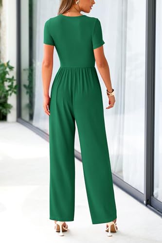 PRETTYGARDEN Women's Summer One Piece Jumpsuits Dressy Casual Short Sleeve Square Neck Wide Leg Jumpsuit Rompers