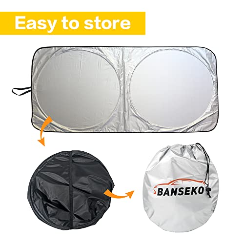 Banseko Windshield Sun Shade,Durable 240T Sun Shield Blocks UV Rays Sun Visor ,Reflective Sunshades Car Front Window Sunshade , Foldable Car Windshield Sun Shade Window Cover Shade(61\'\'x30\'\'Small) - Thumbnail 3