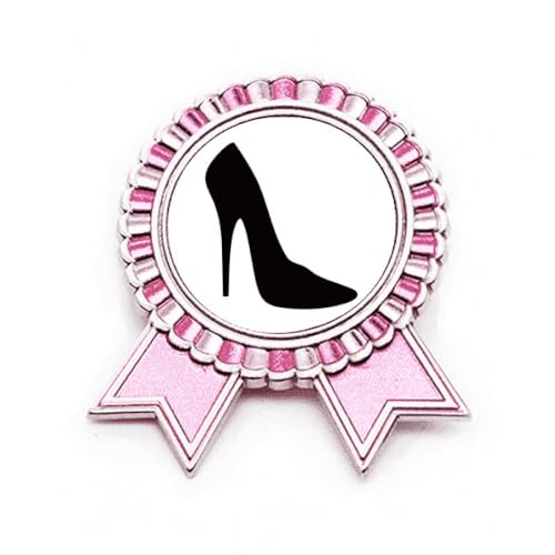 Broche rose avec motif talons hauts noirs en métal taille M