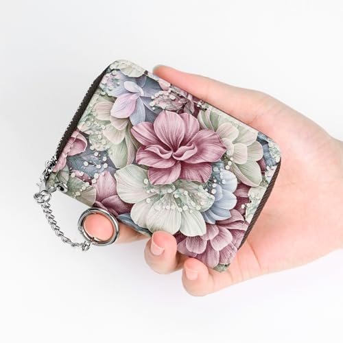 Image of Mayski Credit Card Holder, Zipper Credit Card Wallet for Women, Small Accordion Card Cases Holder, KeyChain Wallet, Business Card Holder, Happy Flower
