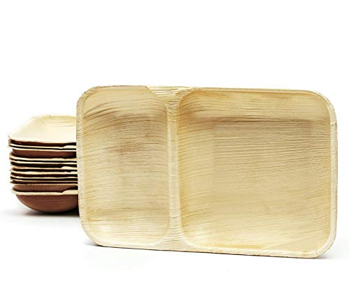 Plantvibes Platos de Hoja de Palma Naturales, 100% compostables & CO2-neutral - 25 Piezas de 24 x 15 cm - Platos de...