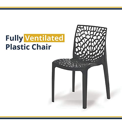 Image of activa Web Designer Plastic Chair for Home, Office and Restaurant and Cafe|Armless Chair for Dining Room| Heavy Duty Outdoor Plastic Chair | Designer Balcony Chair (Black, Set of 1)