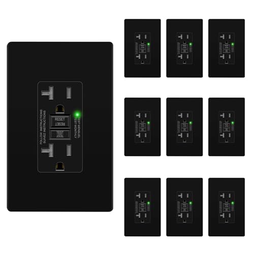 LIDER 20A GFCI Outlet, Tamper-Resistant Receptacle, Self-Test, LED Indicator, Anti-Interference (No-False-Trip) Protection, with Screwless Wall Plate, ETL Listed, Thermoplastic, Matte Black, 10-Pack