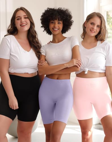 Image of INNERSY Slip Shorts for Women Summer High Waisted Seamless Anti Chafing Shorts Under Dresses 3-Pack