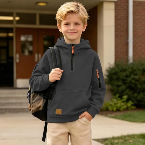 Hoodies for Boys Quarter Zip Sweatshirt Casual Fleece Hooded Pullover Tops - image 3