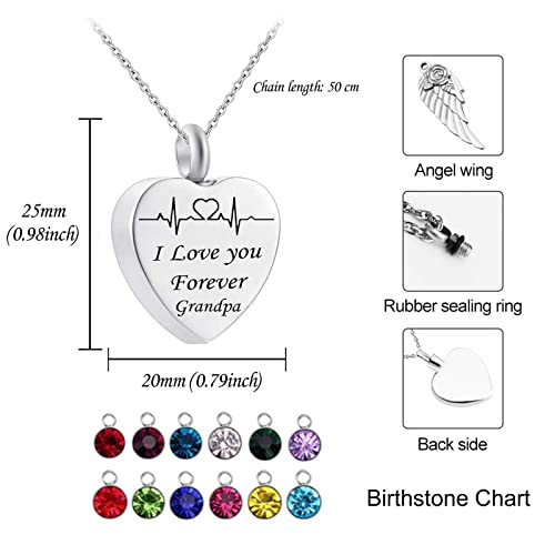 Ashes Keepsake Necklace, Stainless Steel Necklaces Rolo Heart Electrocardiogram Birthstone Wing I Love You Forever Grandpa Cremation Jewelry2