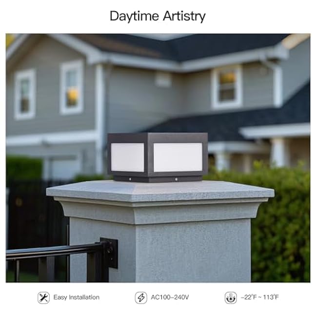 Outdoor Post Lights Hard Wired, 9.8 Pillar Lights Waterproof, AC100-240V LED Column Lamp Modern Fence Deck Cap Lantern 3000K Lighting Not Solar for Patio Garden Driveways Entrances Posts