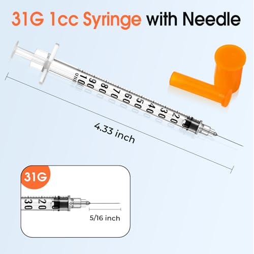 1ml 31G 5/16 Inch 8mm Syringe, Lab Syringes Individually Wrapped, Pack of 100 - Thumbnail 2