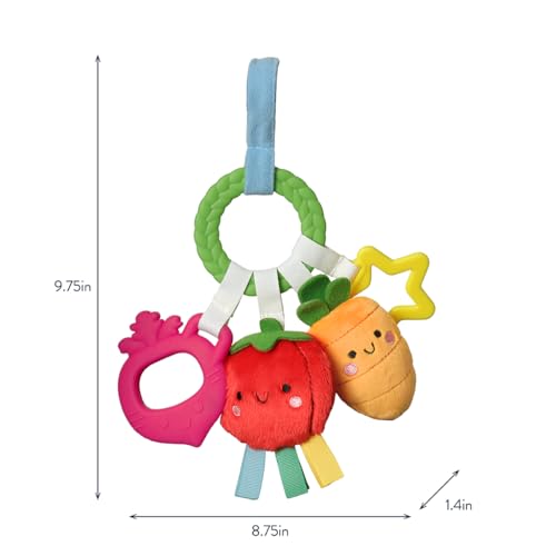 Image of Itzy Ritzy Teething Activity Toy - Bitzy Busy Ring Infant Teething Toy Features Braided Ring & Dangling Toys, Includes Teether, Ribbons, Crinkle Sound & Jingle Bell - 0 Months & Up (Veggie)