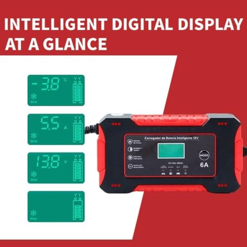 Image of STARWORK 12V 6A Intelligent Car Battery Charger with LCD Display | Automatic Temperature Detection | Pulse Repair | Lead Acid Battery Charger for Car & Bike (6 Month Warranty) (Not for Lithium)