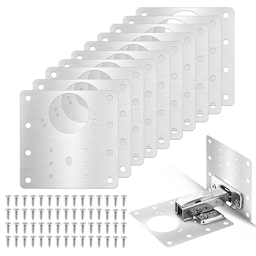 10 Piezas Placa de Reparación de Bisagras, Artefacto de Reparación de Bisagras, Placas de Soportes de Reparación, con 60 Tornillos, para Madera, Muebles, Estantes, Gabinete (9x9cm)