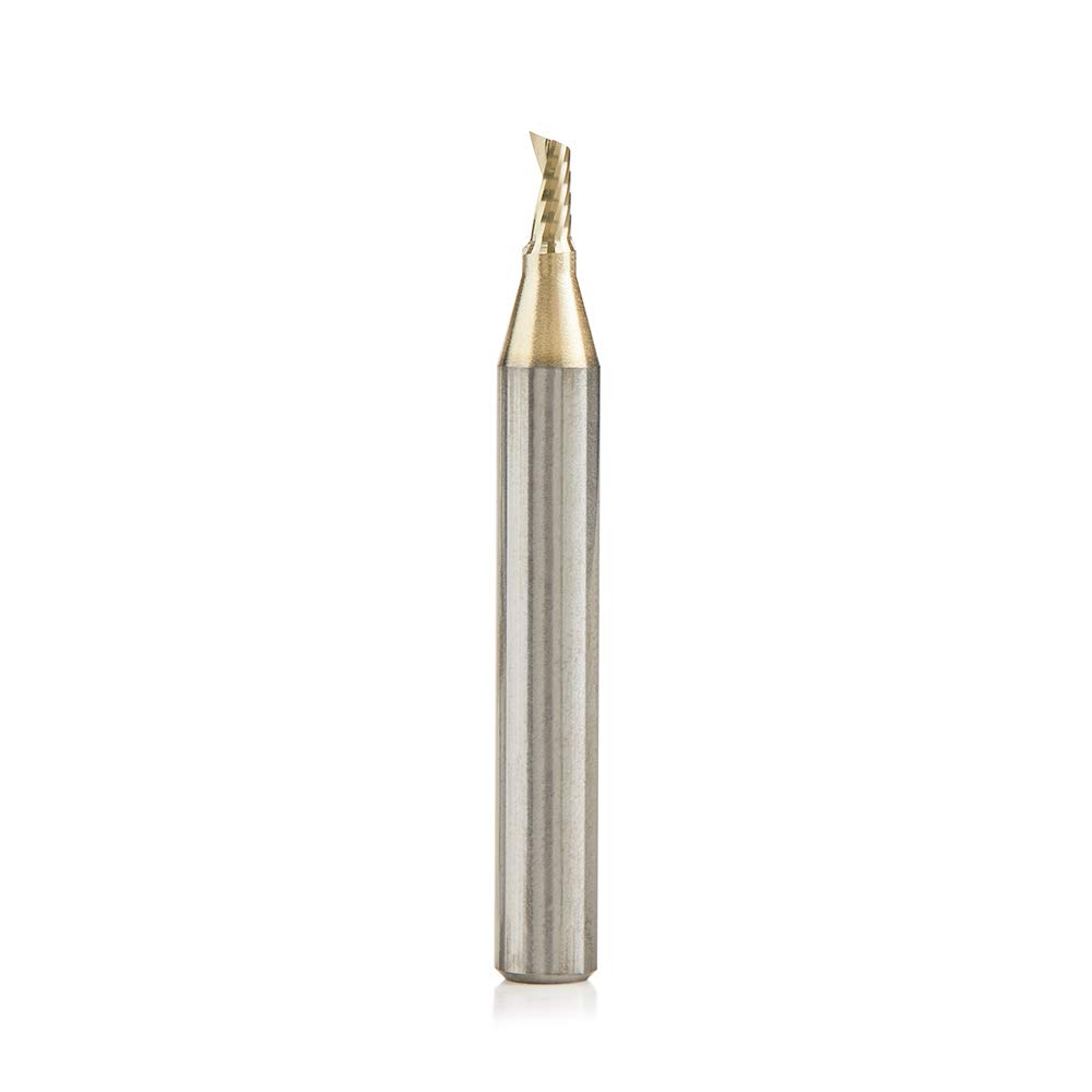 Amana Tool 51474-Z SC Spiral O Single Flute ZrN Coated Aluminum Cutting 1/8 D x 1/4 CH x 1/4 SHK x 2 Inch Long Up-Cut Router Bit withMirror Finish