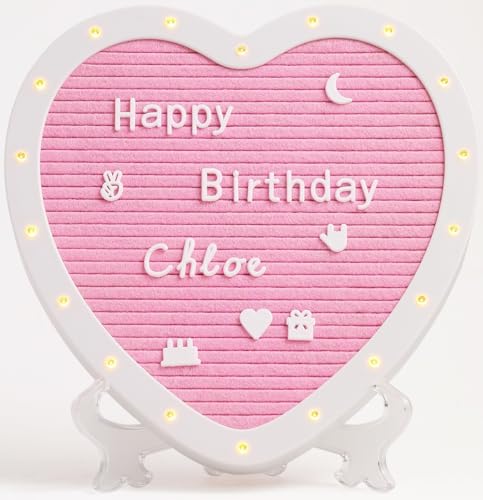 Tableau à lettres LED en feutre cœur 25cm avec 663 caractères pour décoration personnalisée