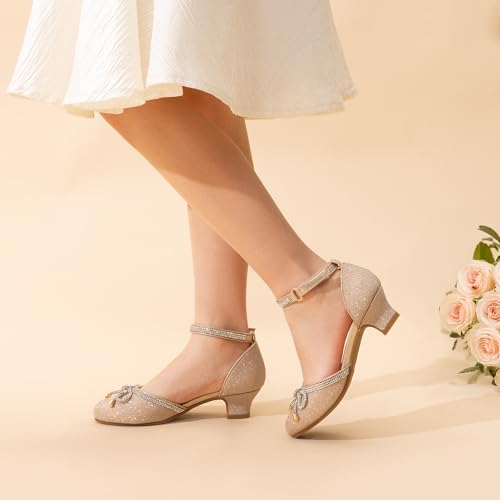 DREAM PAIRS Girls Dress Shoes Closed Toe Low Heels Ankle Strap Pumps for Toddler Little Big Kid Flower Party Wedding Princess3