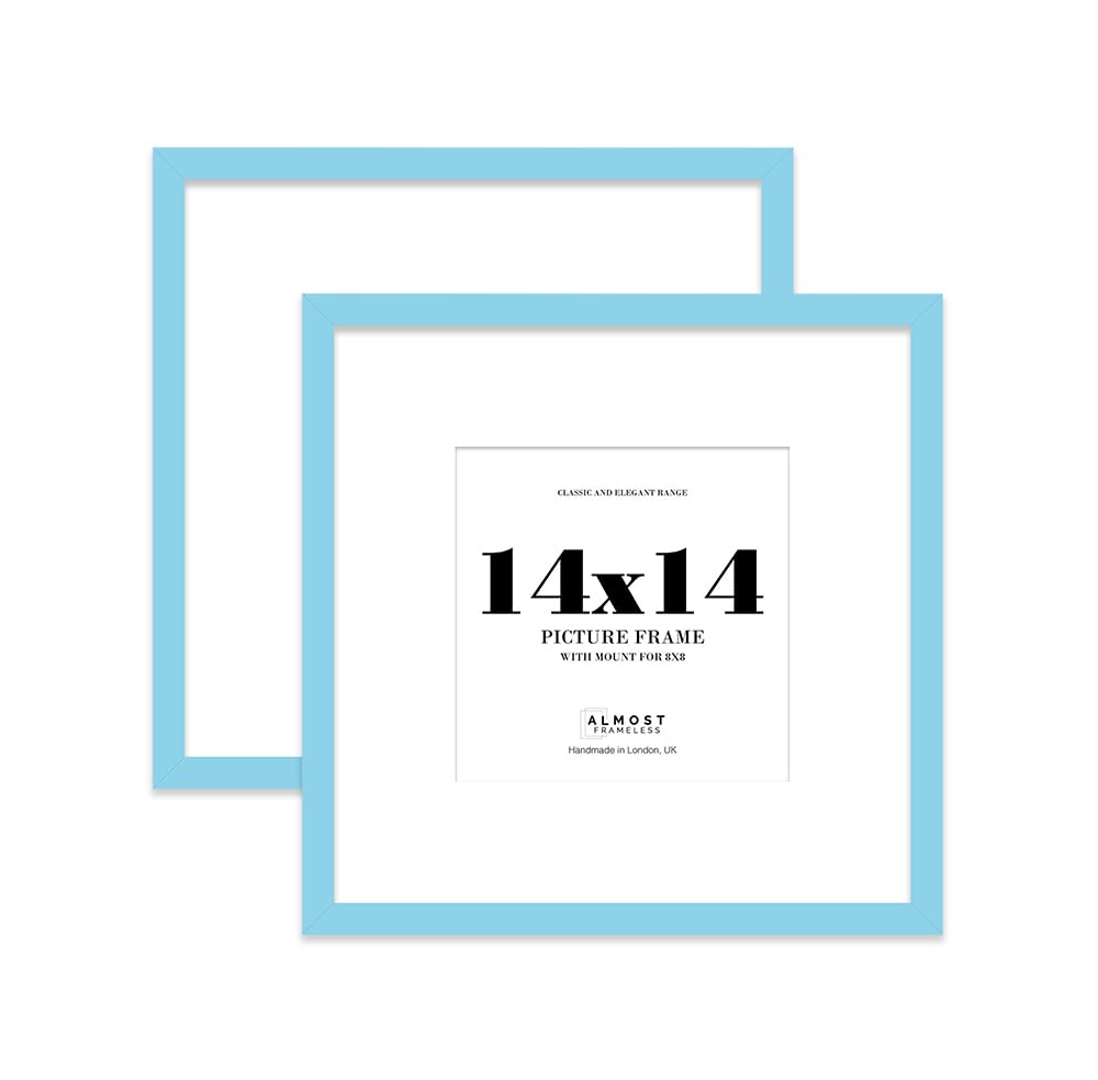 14x14 Light Blue Picture Frame with Large Mount for 8x8 Photos, Prints - Modern Square Wall Frame, Set of 2