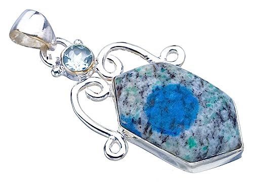 Pendentif K2 Azurite et topaze bleue fait main en argent 925