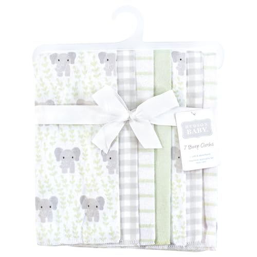 Image of Hudson Baby Unisex Baby Cotton Flannel Burp Cloths 7-Pack, Leafy Elephant, One Size