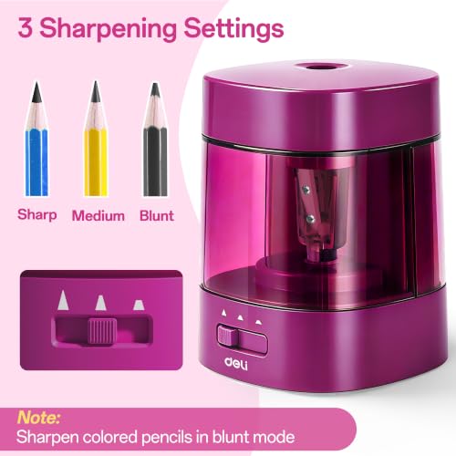 Deli Electric Pencil Sharpener, Automatic Pencil Sharpeners for No.2 Pencils Colored Pencils, USB & Battery Operated Pencil Sharpener for School, Home, Office, Classroom, Deep Pink - Image 3