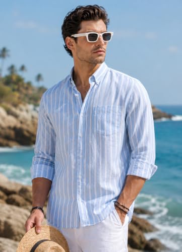 Image of Majestic Man Classic Slim Fit Vertical Striped Casual Cotton Shirt