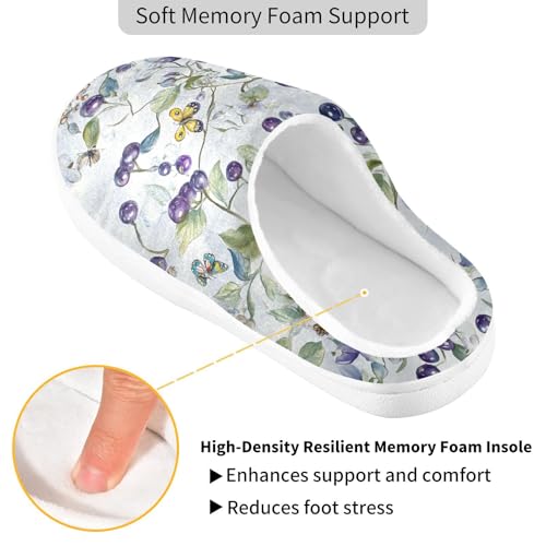 JUNZAN Sweet Saskatoon Berry Fruit Silver Womens House Cotton Slippers Comfortable Memory Foam Hotel Slippers for Hotel Birthday Presents 6-72