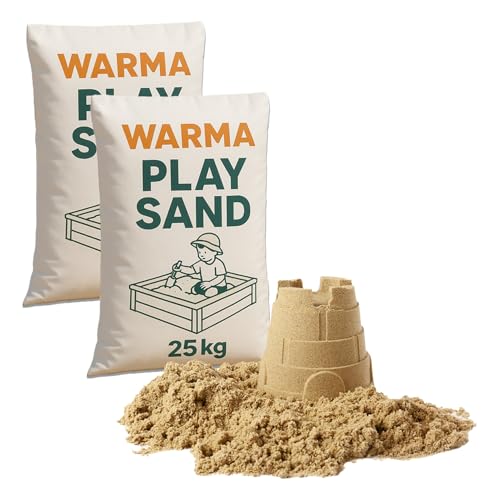 50kg Warma Premium Grade Play Sand - Non Toxic - Natural & Triple Washed - Suitable For Childrens Kids Indoor & Outdoor Sensory Play Areas Sandpits - 2 x 25kg Bags