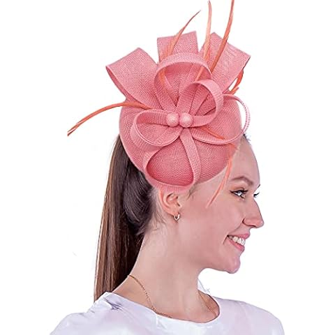 Biruil Women's Fascinator Hat Fake Sinamay Feather Tea Party Pillbox Flower Derby Church Hat(A Pink) Cover
