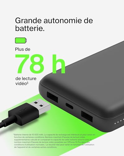 Belkin Batterie externe USB-C 20000mAh (power bank puissance de 20K, entrée et sortie USB-C, 2 ports USB-A, câble USB-C vers USB-A fourni, pour iPhone, Galaxy, Pixel, iPad, AirPods, etc.) - Noir