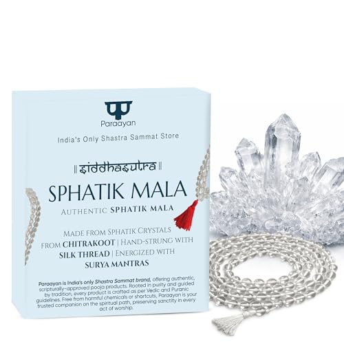 Image of Natural Pure Sphatik Mala with 108 Pure Crystal Beads | 6 mm Beads Size for Meditation, Puja Jaap Mala | Pack of 1