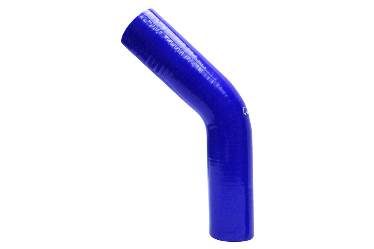 HPS HTSEC45-268-BLUE Silicone High Temperature 4-ply Reinforced 45 degree Elbow Coupler Hose, 55 PSI Maximum Pressure, 4" Leg Length on each side, 2-2/3" ID, Blue