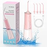 Cordless Water Flosser for Teeth - KUSKER Portable Dental Oral Irrigator with 5 New Mode, 4 Replaceable Jet Tips - Rechargeable IPX7 Waterproof Water Flosser for Home&Travel(Pink)