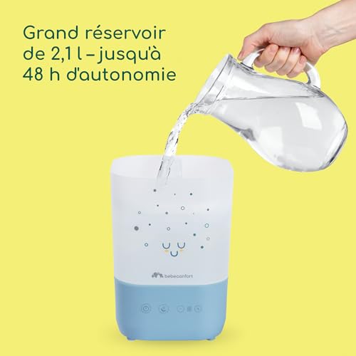 Bebeconfort Humidificateur D'air Bébé Cool-Mist, Veilleuse Bébé 7 Couleurs, Technologie Ultrasonique (Jusqu'à 48h), Réservoir Easy-Fill 2,1 l, Arrêt Automatique, Brosse de Nettoyage Incluse, Bleu – vue 4