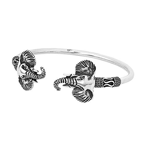 Aeravida Beautiful Detail Twin Elephants Traditional Thai Sterling Silver Cuff Bracelet | Adjustable Cuff Bracelet For Women | Elephant Charm Bracelet #TOP1
