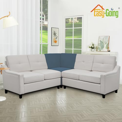 Image of Easy-Going Stretch Sectional Corner Sofa Slipcover 1-Piece Couch Sofa Cover Furniture Protector Soft with Elastic Bottom for Kids, Pet, Spandex Jacquard Fabric Bluestone