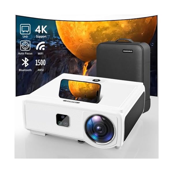 [1500ANSI & Auto Focus/Keystone & DoIby Audio]Smart 4K Projector with 5G WIFI & Bluetooth.Home Outdoor Movie Projector HDR10+,500″Display,50%Zoom,PPT,ARC.Projector 4K+Compatible w/TV Stick,iOS,Android