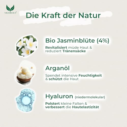 Vigorous® Jasmin salbe Augen 100ml -Mit BIO-Jasmin Augenringe entfernen - Augencreme gegen Schlupflider - aktiv Jasminsalbe- augencreme gegen Tränensäcke & Schwellungen - Creme Damen & Herren