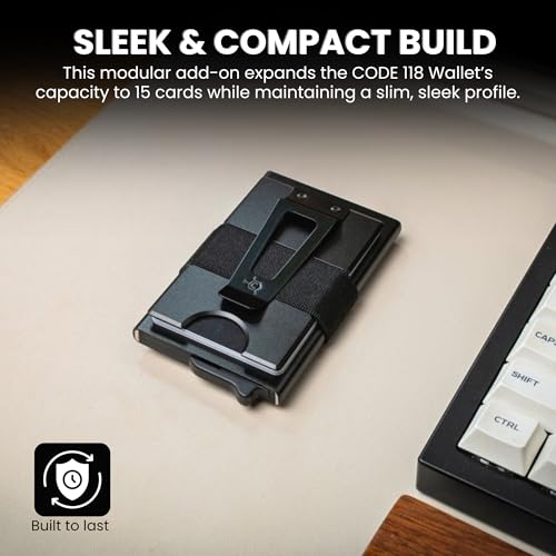 Image of Code 118 Modular Backplate Cash Clip | Slim Minimalist Money Clip for Men | RFID Blocking Aluminum Modular Add-On Wallet Accessory Expands Storage for Card & Cash, Wallet not Included (Black Aluminum)