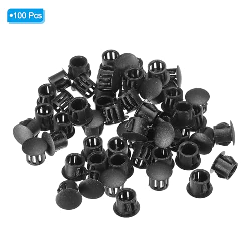 Image of PATIKIL Hole Plugs Plastic, 100 Pcs 10mm(3 /8 inch) Screw Bumper Hole Plug Flush Snap Type Round Hole Cover Caps for Round Holes Cabinet Furniture Kitchen, Black