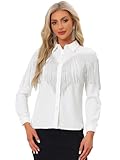 Allegra K Women's Western Fringe Blouse Long Sleeve Button Down Disco Cowgirl Shirts Small White