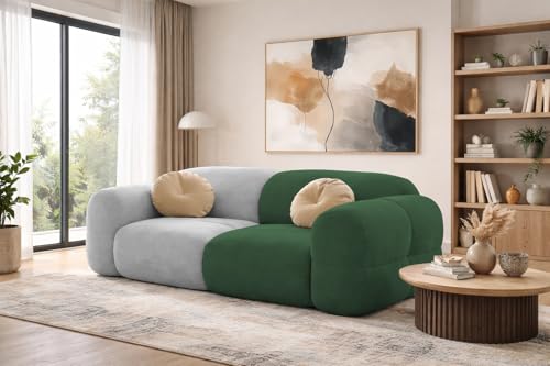 Image of Casaliving Vetras Modern Velvet Bubble Cloud Sofa, Tufted Design Upholstered 2 Seater Sofa Set for Living Room, (Green Grey Colour) Premium Velvet Fabric Sofa