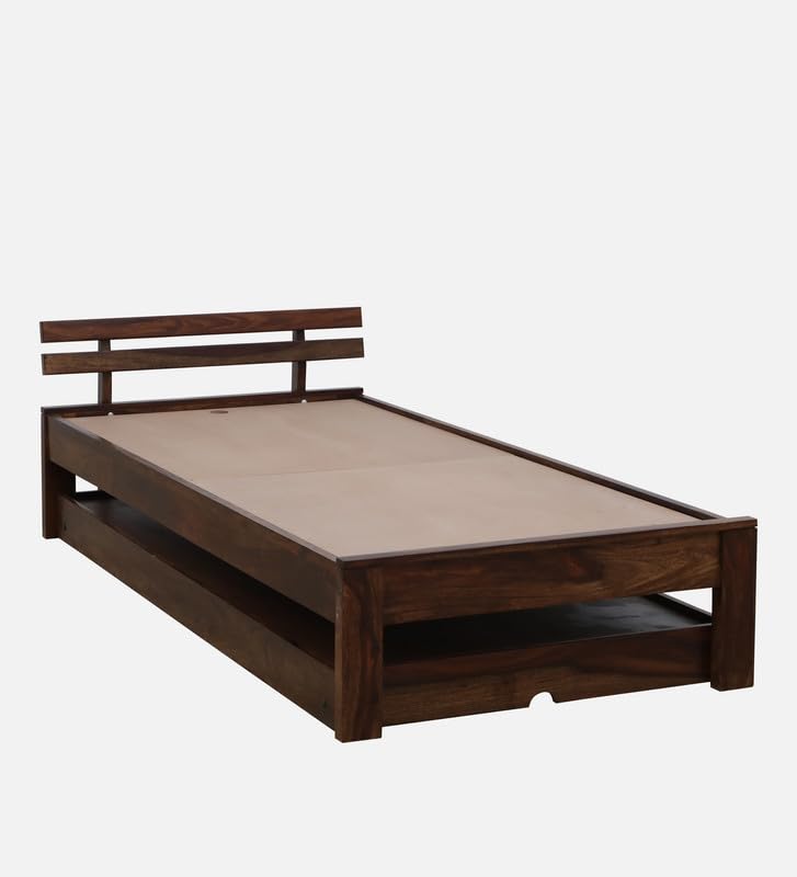 Image of Solid Sheesham Wood Admire Single Size Trundle Bed with 1 Extra Pullout Bed | Wooden Single Bed Cot Palang Furniture for Bedroom Living Room Home and Hotel (Provincial Teak Finish)